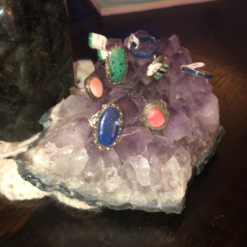 Various rings, semiprecious sterling silver.